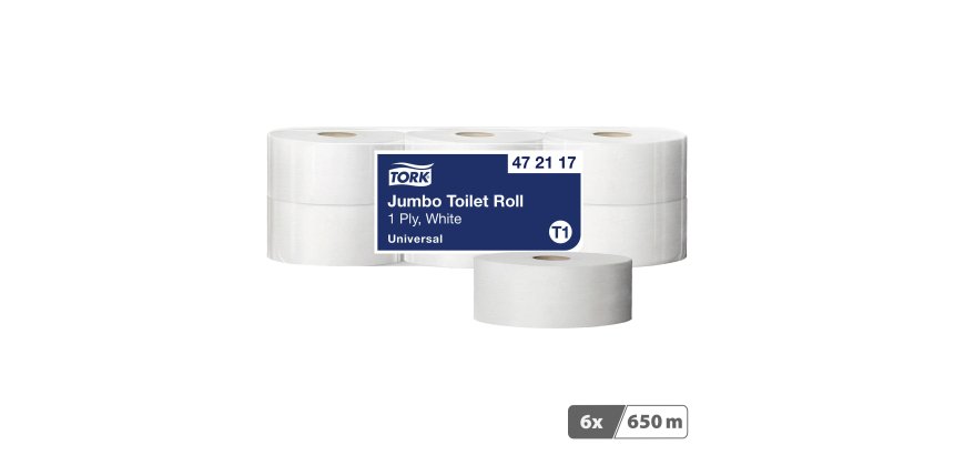 Papier toilette Maxi Jumbo simple épaisseur Tork T1 - 6 rouleaux de 650 m