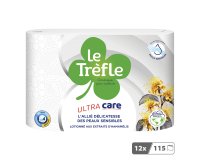 Papier toilette quadruple épaisseur Ultra Care Le Trefle - 12 rouleaux de 115 feuilles