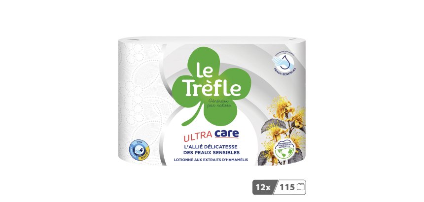 Papier toilette quadruple épaisseur Ultra Care Le Trefle - 12 rouleaux de 115 feuilles