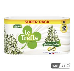 Papier toilette triple épaisseur Le Trèfle Douceur Bambou 12 maxi rouleaux = 24 rouleaux classiques