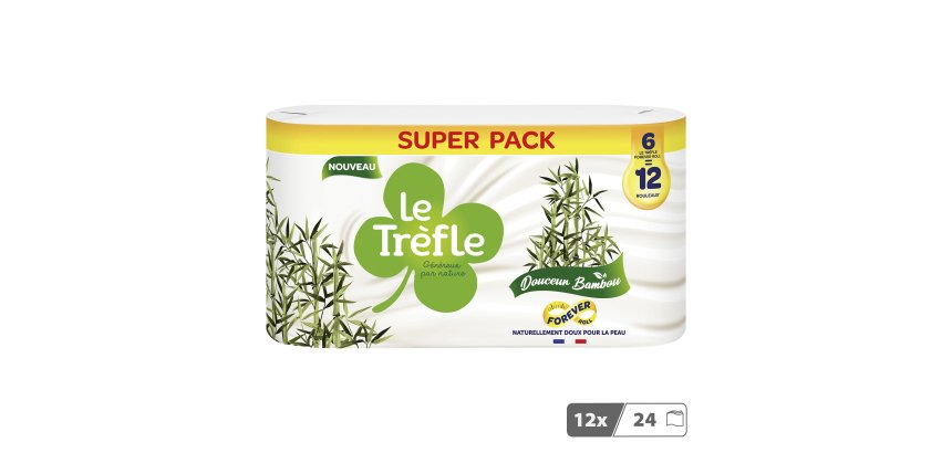 Papier toilette triple épaisseur Le Trèfle Douceur Bambou 12 maxi rouleaux = 24 rouleaux classiques
