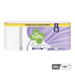 Papier toilette triple épaisseur Le Trèfle Douceur fleur de coton 24 maxi rouleaux = 36 rouleaux classiques