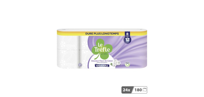 Papier toilette triple épaisseur Le Trèfle Douceur fleur de coton 24 maxi rouleaux = 36 rouleaux classiques