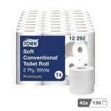 Papier toilette quadruple épaisseur Tork Premium Confort T4 - 42 rouleaux de 150 feuilles