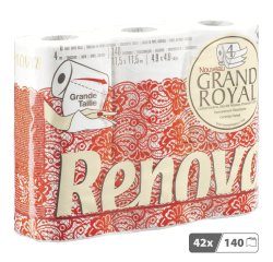 Papier toilette quadruple épaisseur Grand Royal Renova - 42 rouleaux de 140 feuilles