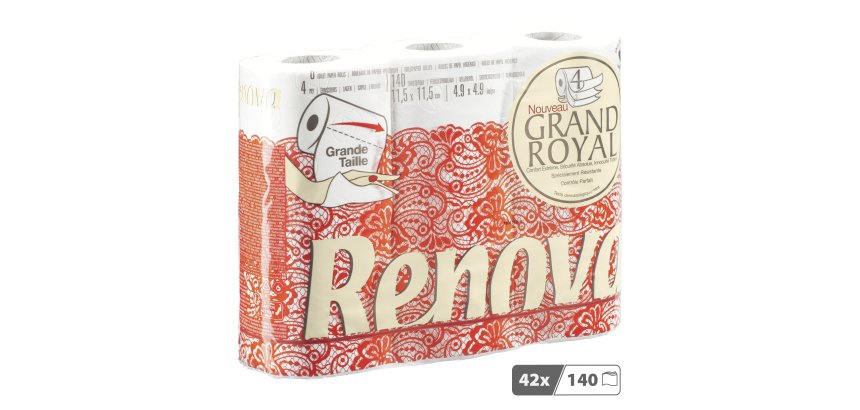 Papier toilette quadruple épaisseur Grand Royal Renova - 42 rouleaux de 140 feuilles