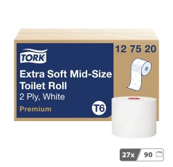 Papier toilette double épaisseur Tork Mid-size T6 Premium - 27 rouleux de 90 m
