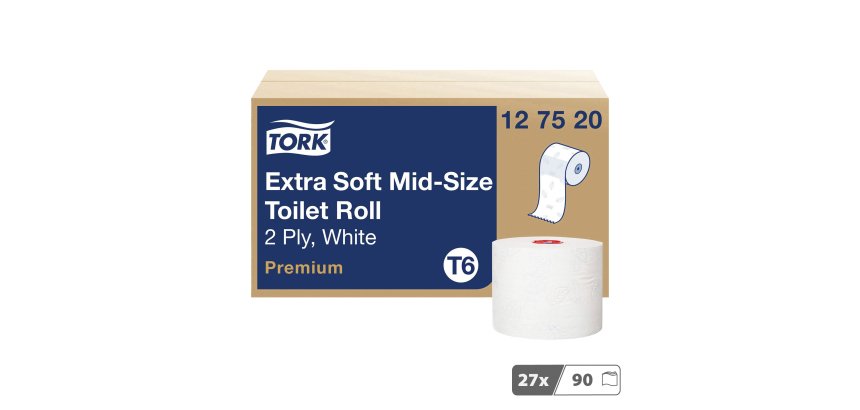 Papier toilette double épaisseur Tork Mid-size T6 Premium - 27 rouleux de 90 m