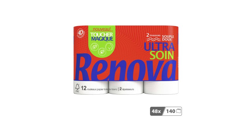 Papier toilette double épaisseur Ultra soin Renova - 48 rouleaux de 140 feuilles