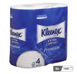 Papier toilette quadruple épaisseur Kleenex Extra Comfort Premium - 4 rouleaux de 160 feuilles