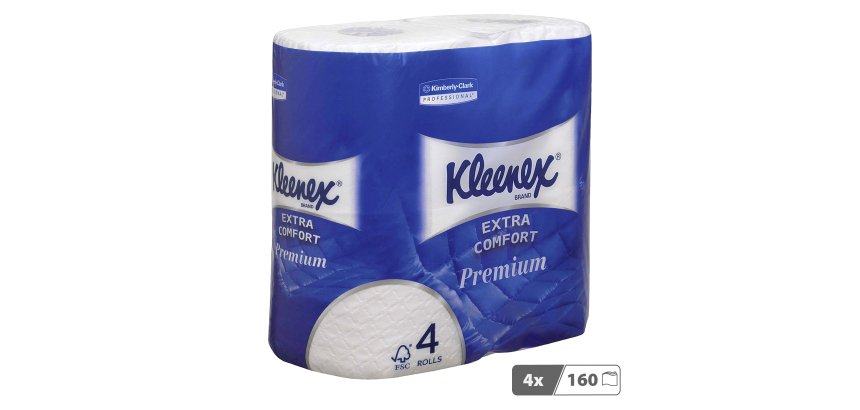 Papier toilette quadruple épaisseur Kleenex Extra Comfort Premium - 4 rouleaux de 160 feuilles