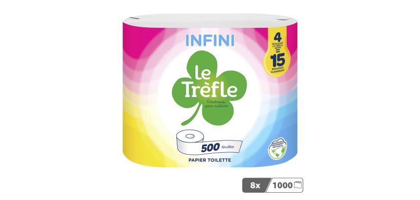 Papier toilette Le Trèfle Infini 8 maxi rouleaux = 30 rouleaux classiques