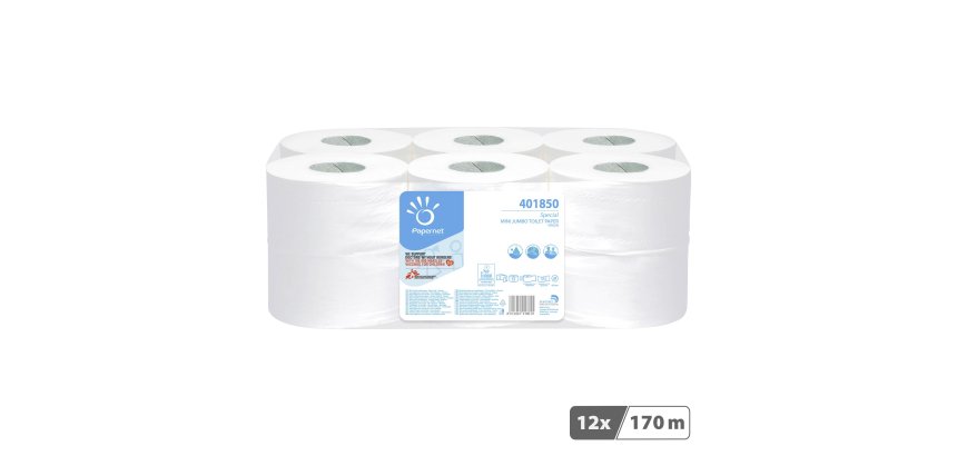 Papier toilette Mini Jumbo double épaisseur Papernet - 12 rouleaux de 170 m