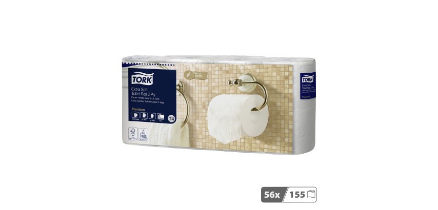Papier toilette triple épaisseur Tork Extra Soft T4 - 56 rouleaux de 155 feuilles