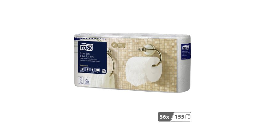 Papier toilette triple épaisseur Tork Extra Soft T4 - 56 rouleaux de 155 feuilles