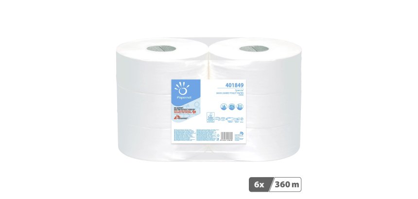 Papier toilette Maxi Jumbo double épaisseur Papernet - 6 rouleaux de 360 m