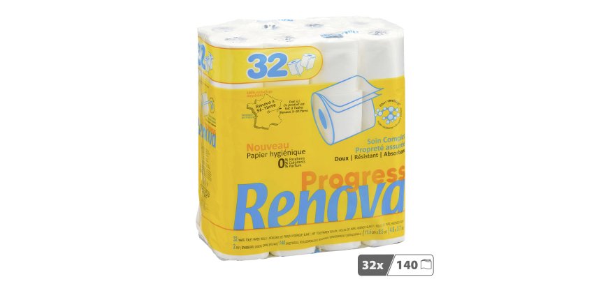 Papier toilette double épaisseur Renova Progress - 32 rouleaux de 140 feuilles