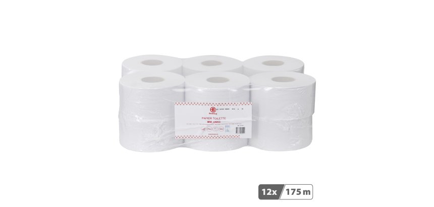 Papier toilette Mini Jumbo double épaisseur Bruneau - 12 rouleaux de 175 m