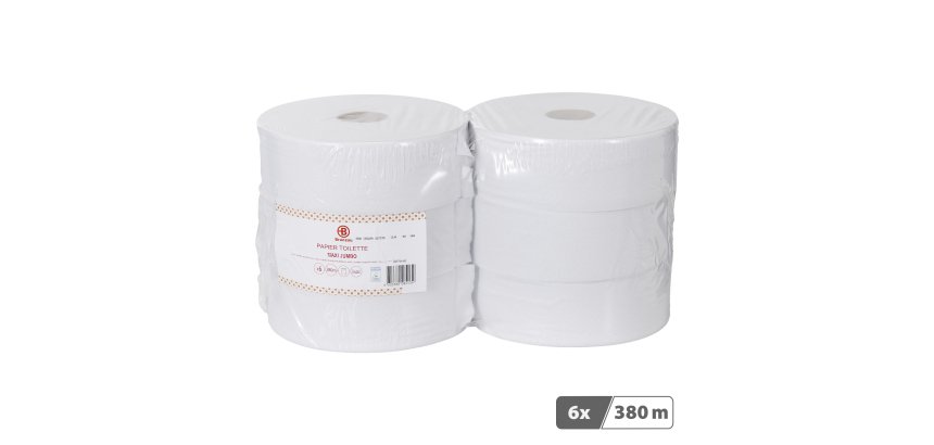 Papier toilette Maxi Jumbo double épaisseur Bruneau - 6 rouleaux de 380 m