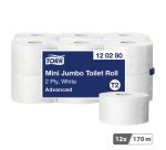 Papel higiénico Mini Jumbo de doble capa Tork T2 Advanced - 12 rollos de 170 m