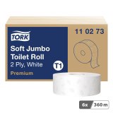 Papier toilette Maxi Jumbo double épaisseur Tork T1 Premium - 6 rouleaux de 360 m