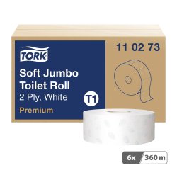 Papier toilette Maxi Jumbo double épaisseur Tork T1 Premium - 6 rouleaux de 360 m