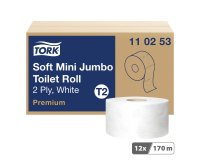 Papier toilette Mini Jumbo double épaisseur Tork T2 Premium - 12 rouleaux de 170 m