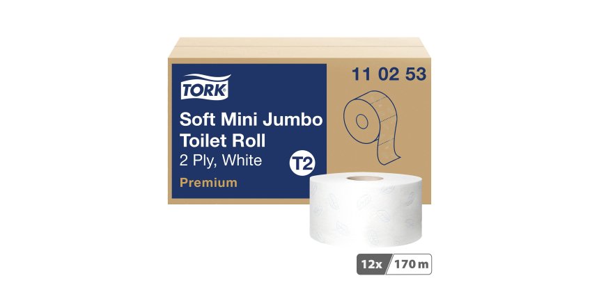 Papier toilette Mini Jumbo double épaisseur Tork T2 Premium - 12 rouleaux de 170 m