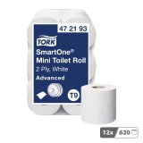 Tork SmartOne® Mini papier toilette rouleau blanc T9, Advanced, 2 plis, 12 x 620 feuilles
