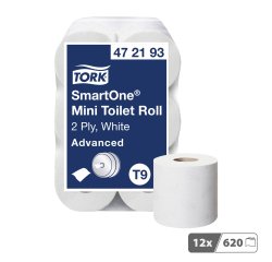 Tork SmartOne® Mini papier toilette rouleau blanc T9, Advanced, 2 plis, 12 x 620 feuilles