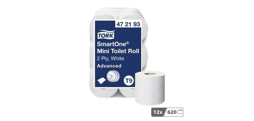 Tork SmartOne® Mini papier toilette rouleau blanc T9, Advanced, 2 plis, 12 x 620 feuilles