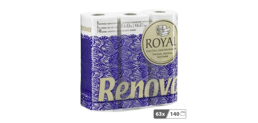 Papier toilette quadruple épaisseur Renova Royal  - 63 rouleaux de 140 feuilles