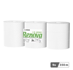 Papier toilette Maxi Jumbo simple épaisseur Renova Green - 9 rouleaux de 350 m
