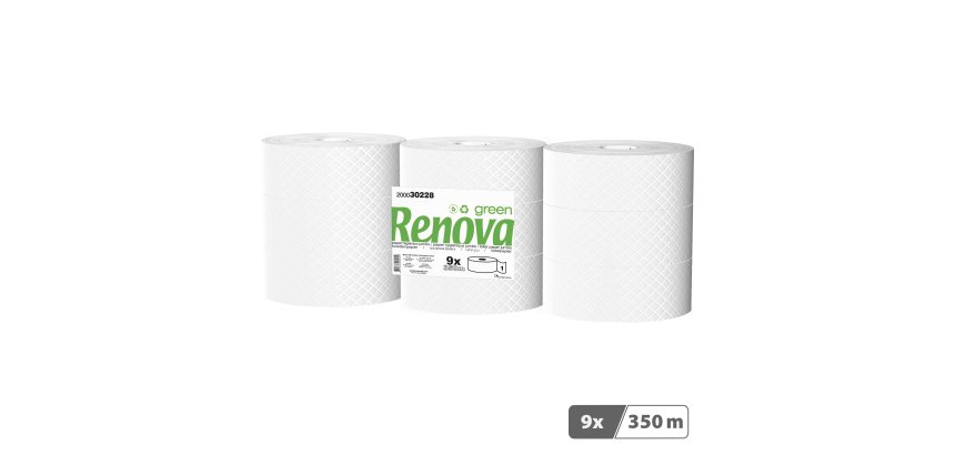 Papier toilette Maxi Jumbo simple épaisseur Renova Green - 9 rouleaux de 350 m