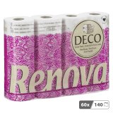 Papier toilette quadruple épaisseur Renova lotionné fraîcheur florale - 60 rouleaux de 140 feuilles