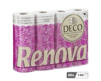 Papier toilette quadruple épaisseur Renova lotionné fraîcheur florale - 60 rouleaux de 140 feuilles