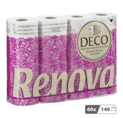 Papier toilette quadruple épaisseur Renova lotionné fraîcheur florale - 60 rouleaux de 140 feuilles