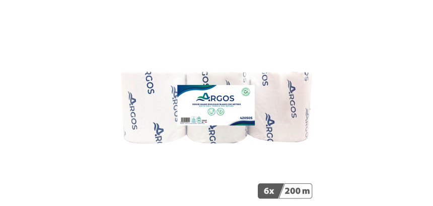Rouleaux d'essuie-mains Argos double épaisseur blanc 200 m - Colis de 6