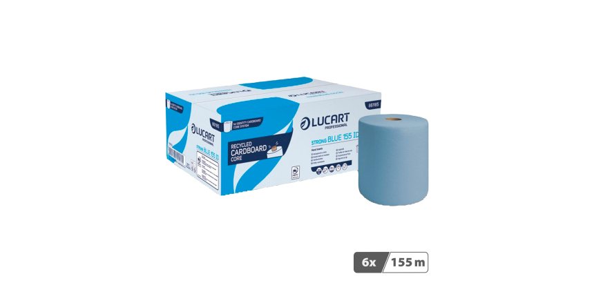 Rouleau d'essuie-mains Lucart Strong Blue 155 Identity double épaisseur 155 m - Carton de 6