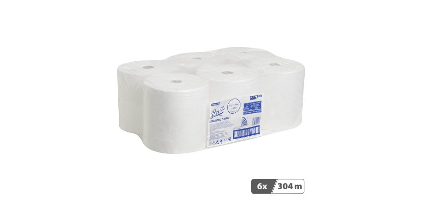 Rouleau d'essuie-mains Scott Xtra simple épaisseur 6667 - Carton de 6