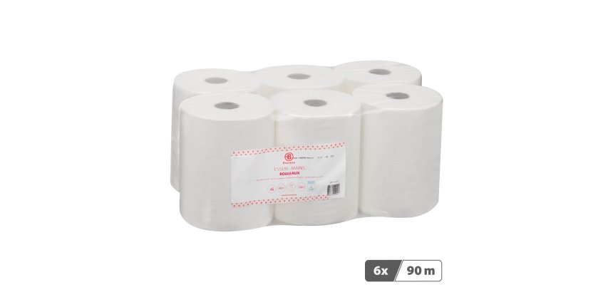 Rouleau d'essuie-mains Bruneau écolabel double épaisseur 90 m - Colis de 6