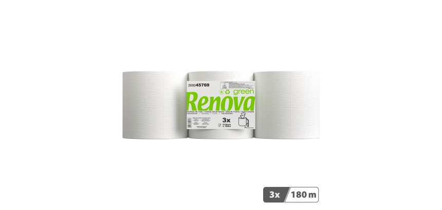 Rouleau d'essuie-mains Renova Green double épaisseur 180 m - Lot de 3