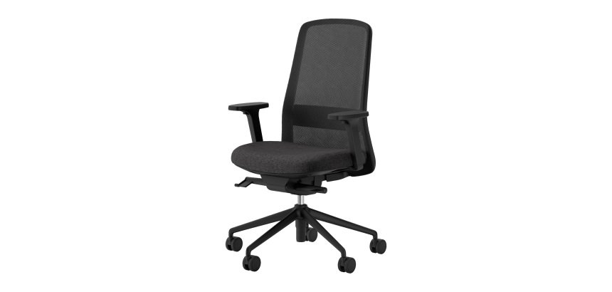 Chaise de bureau Rockit tissu et maille, mécanisme synchrone, accoudoirs 3D, dossier haut, soutien lombaire, structure noire