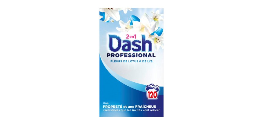 Lessive poudre concentrée Dash professional 2 en 1 fleurs de lotus & lys - 120 lavages - Baril de 6,6 kg