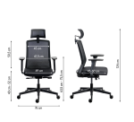 Chaise de bureau ergonomique COCO tissu et maille, avec accoudoirs 3D et appuie-tête, mécanisme synchrone, pieds noirs