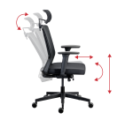 Chaise de bureau ergonomique COCO tissu et maille, avec accoudoirs 3D et appuie-tête, mécanisme synchrone, pieds noirs