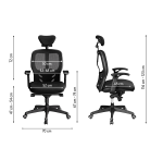 Chaise de bureau ergonomique Mikado tissu et maille noir, accoudoirs 3D, appui-tête, soutien lombaire ,mécanisme synchrone, pieds noir