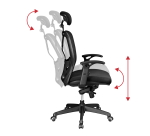 Chaise de bureau ergonomique Mikado tissu et maille noir - dossier haut accoudoirs appui-tête soutien lombaire - mécanisme Synchrone - pieds noir