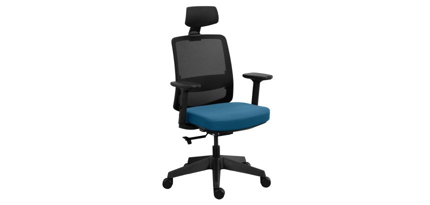 Bürostuhl MOOV', Stoff und Netz, Rückenlehne mit Lendenstütze, Armlehnen, Kopfstütze, Synchronmechanismus mit Sitztiefenverstellung