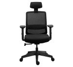 Chaise de bureau MOOV', tissu et maille, dossier avec soutien lombaire, accoudoirs, têtière, mécanisme synchrone avec réglage profondeur d'assise